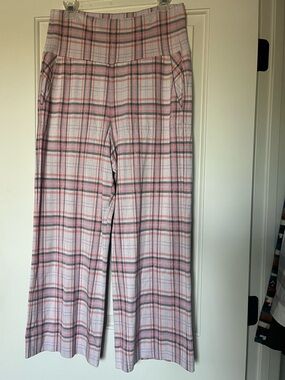 CAbi Pink and Gray Plaid Wide Leg Pants